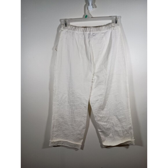 Susan Graver Style White Snakeskin Cotton Wide Leg Cropped Pants Size Medium - Picture 7 of 7